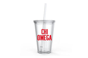 Chi Omega Sorority Tumbler Cup, Water Bottle: Red