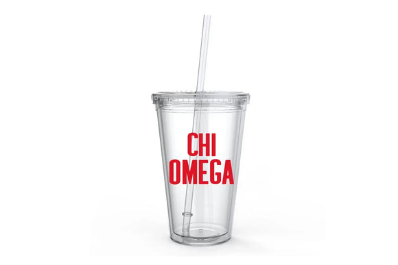 Chi Omega Sorority Tumbler Cup, Water Bottle: Red