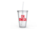 Chi Omega Sorority Tumbler Cup, Water Bottle: Red